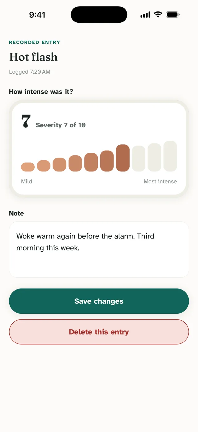 Menolora app screen: Intensity in one motion