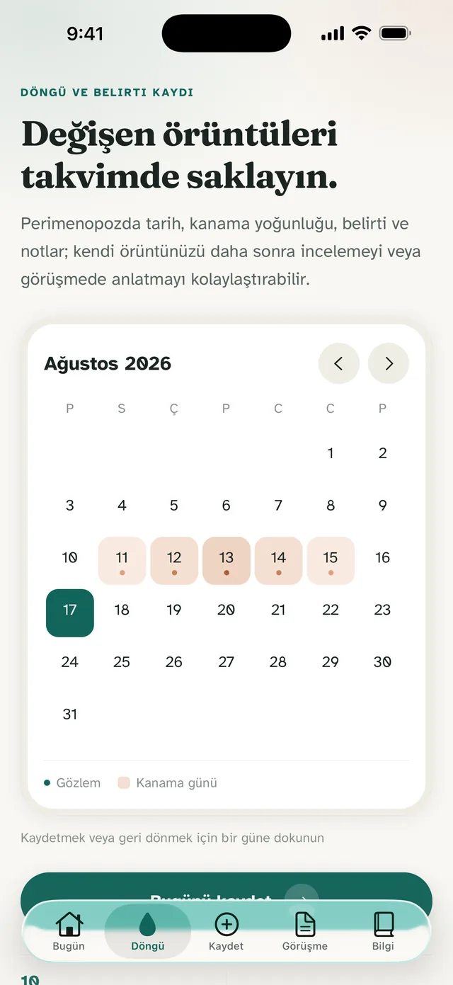 Menolora uygulama ekranı: Değişenler için tek takvim