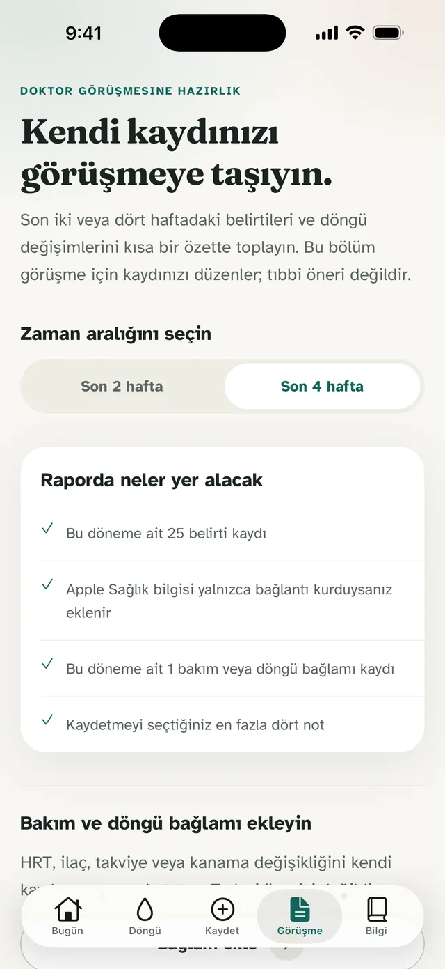 Menolora uygulama ekranı: Randevudan önce hazır
